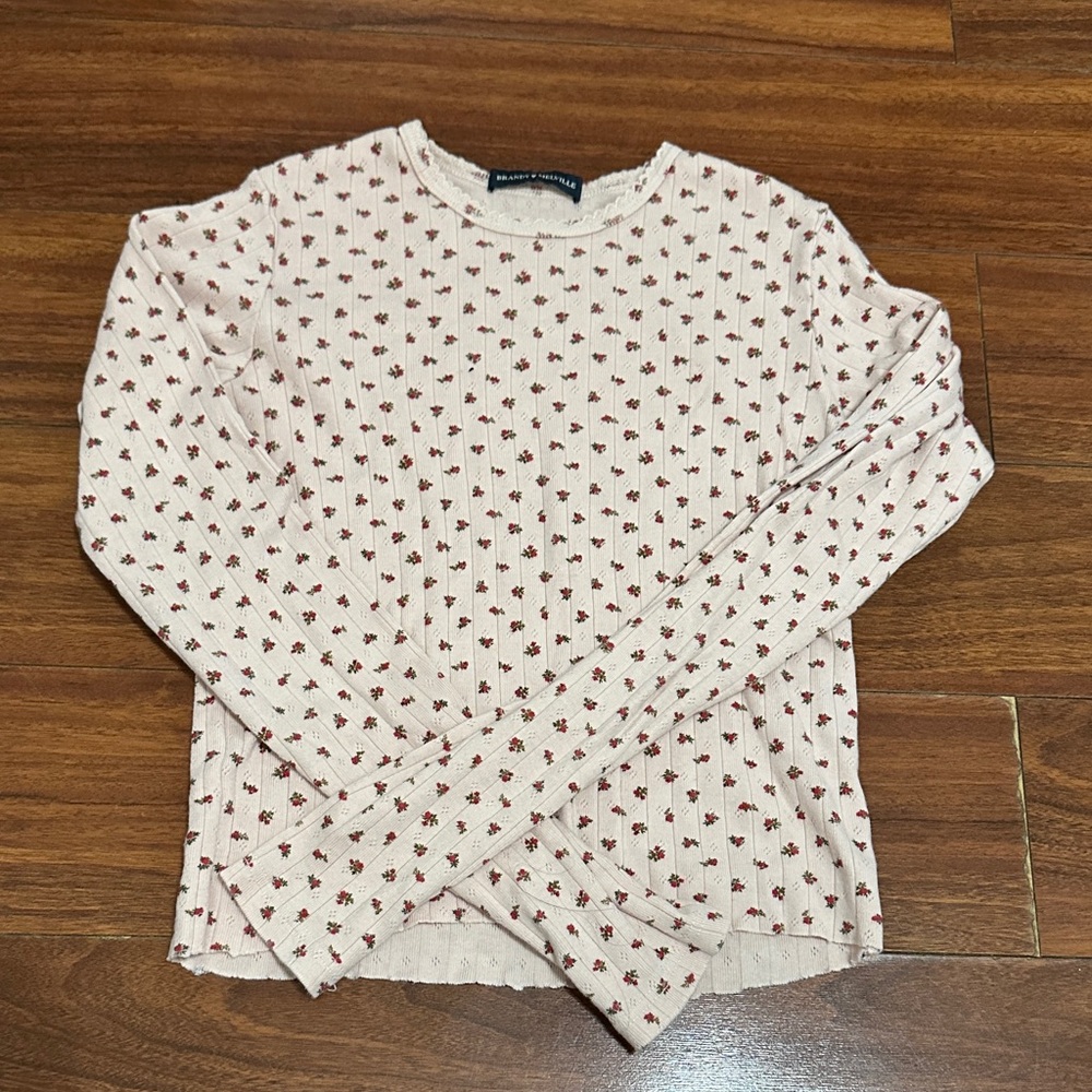 Brandy Melville Pink Floral Long Sleeve Top